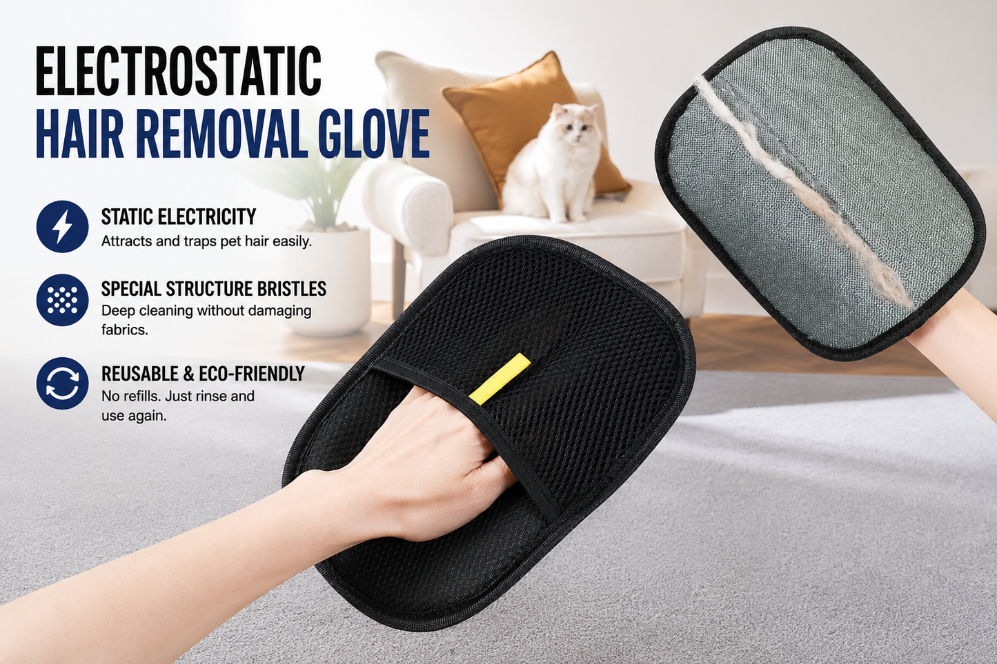Reusable Pet Hair Removal Glove |Dog & Cat Fur Remover for Furniture, Carpets & Car Seats